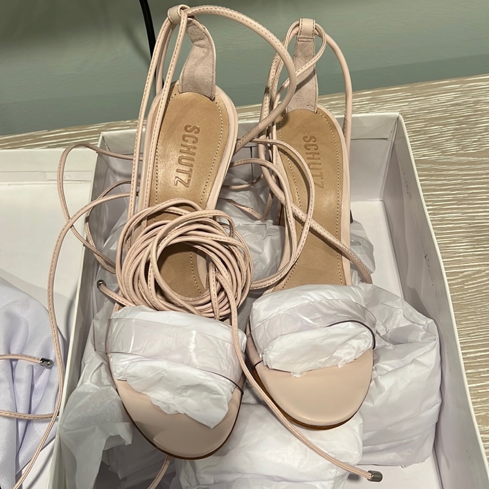 Brand new in box never worn lace up Schutz heels